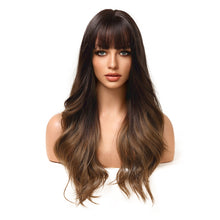 Load image into Gallery viewer, Gazania | Brown Long Wavy Synthetic Hair Wig with Bangs
