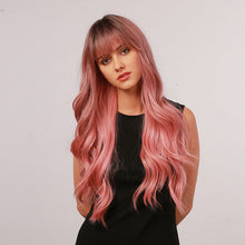 Load image into Gallery viewer, Coral | Pink Long Wavy Synthetic Hair Wig with Bangs
